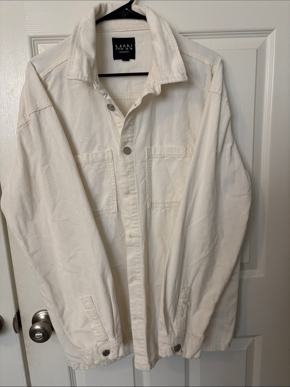 Boohoo White Lightweight Corduroy Shirt Jacket